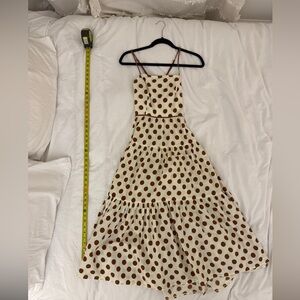 Brown Polka Dot Square Neck Spaghetti Strap Midi Dress